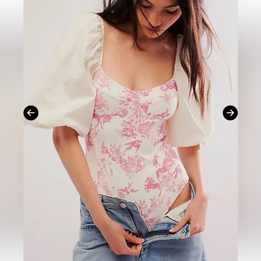 FREE PEOPLE Prairie Rose Bodysuit - Ivory Pink Combo
